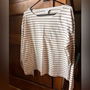 J. Crew Cream and Yellow Striped Long Sleeve Top